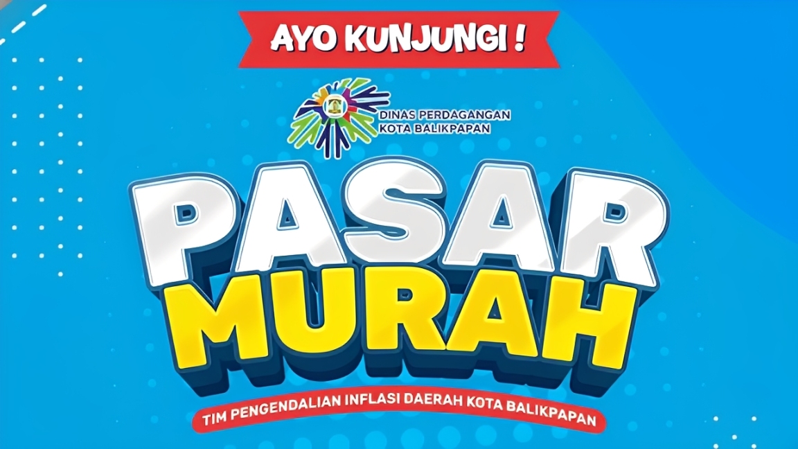 Banner informasi kegiatan pasar murah yang digelar Dinas Perdagangan Kota Balikpapan di Balikpapan Selatan.