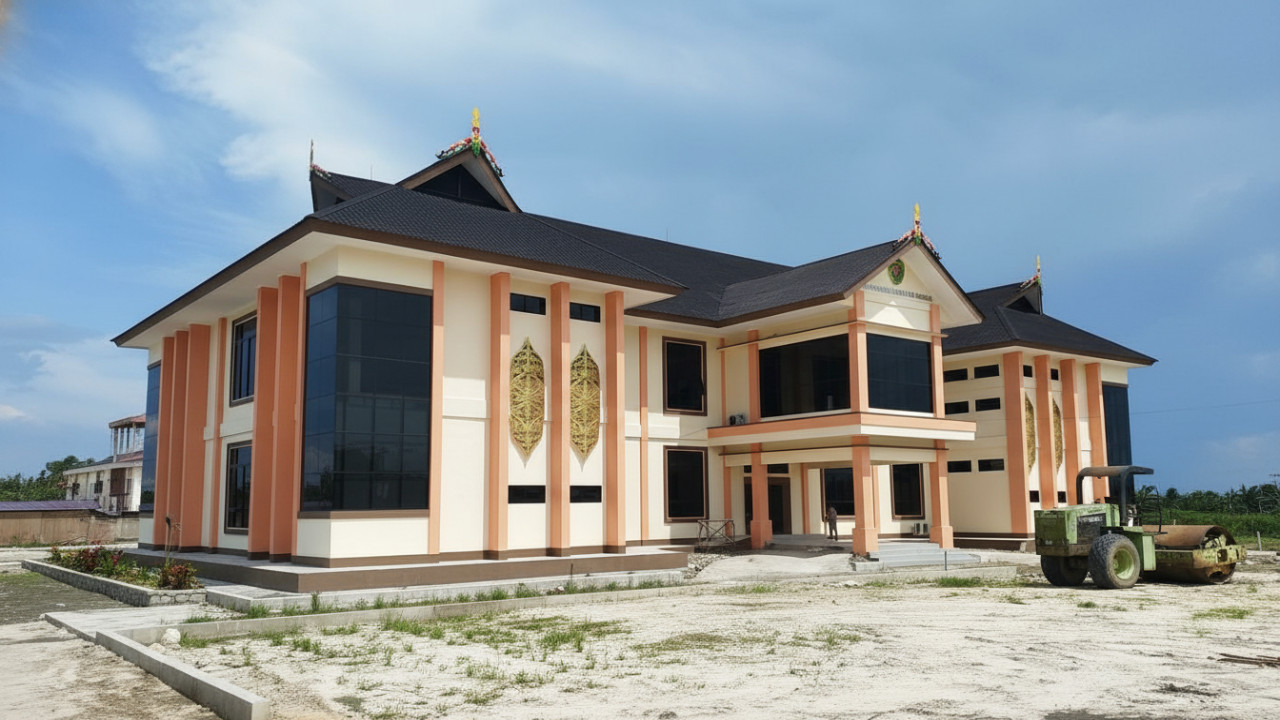 Gedung baru Disdikpora PPU dengan progres 95 persen, menonjolkan fasilitas ramah masyarakat sebagai visual hook.