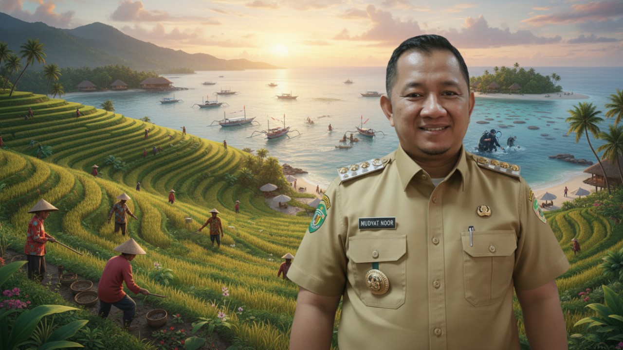 Ilustrasi pembangunan sektor pertanian, perikanan, dan pariwisata PPU dengan visual aktivitas masyarakat