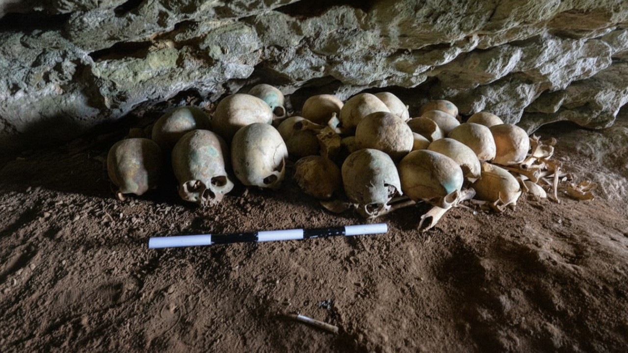Goa Tengkorak: tekstur batuan alami dengan pencahayaan lembut, menghadirkan nuansa misteri yang memikat perhatian visual.