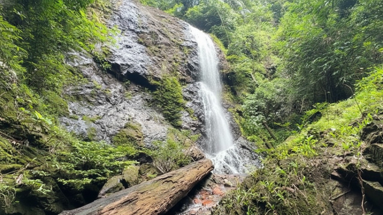 Air Terjun Doyam Seriam Paser &ndash; kolam alami jernih dikelilingi hutan hijau, visual alami yang memikat.