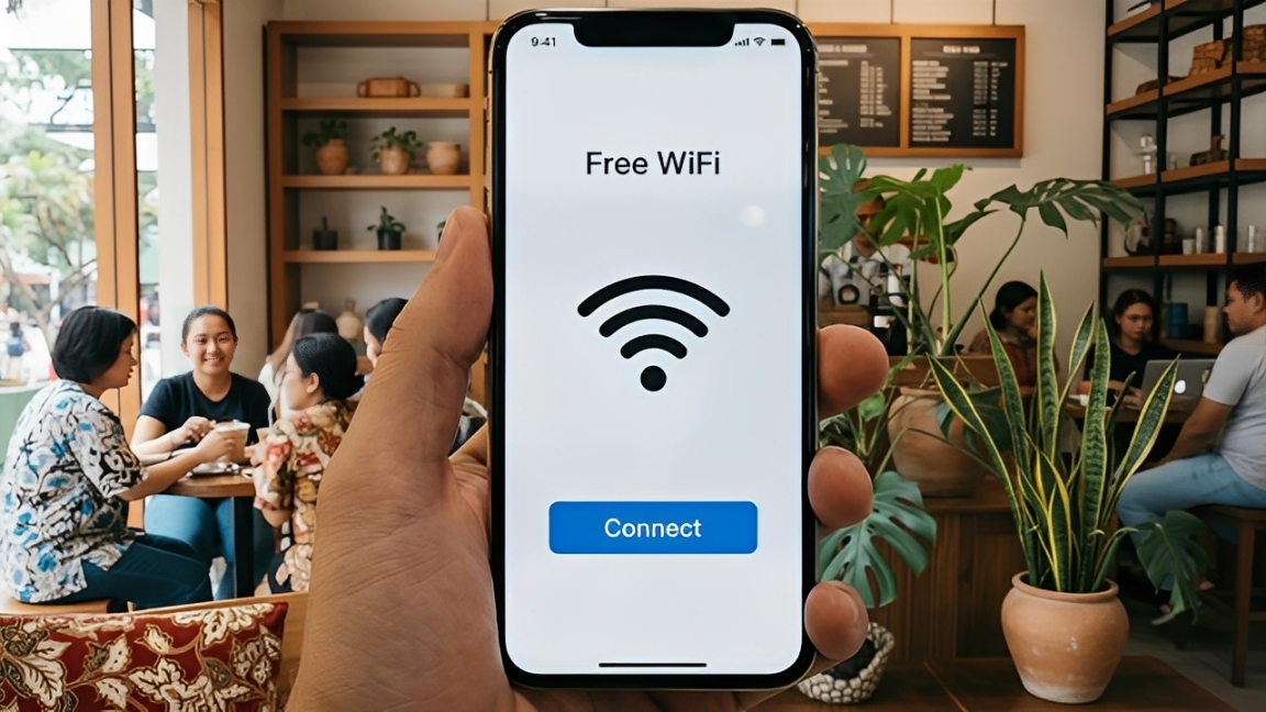 Ilustrasi penggunaan layanan WiFi gratis di Balikpapan.