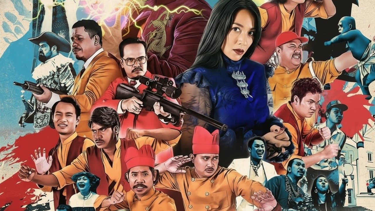 Poster film Comic 8 Revolution: Santet Kabin3t dengan visual satir kabinet fiktif diselimuti aura mistis untuk efek dramatik.