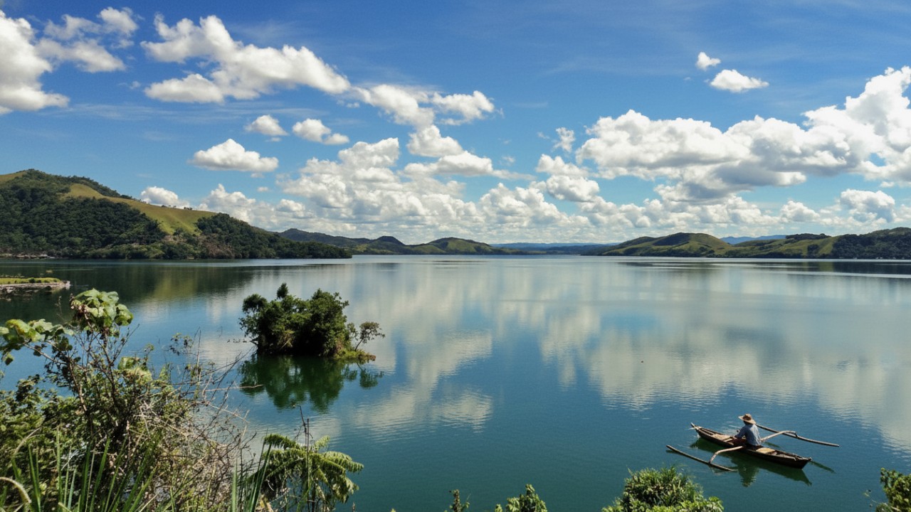 &ldquo;Danau Sentani Papua &ndash; panorama bukit hijau, perairan tenang