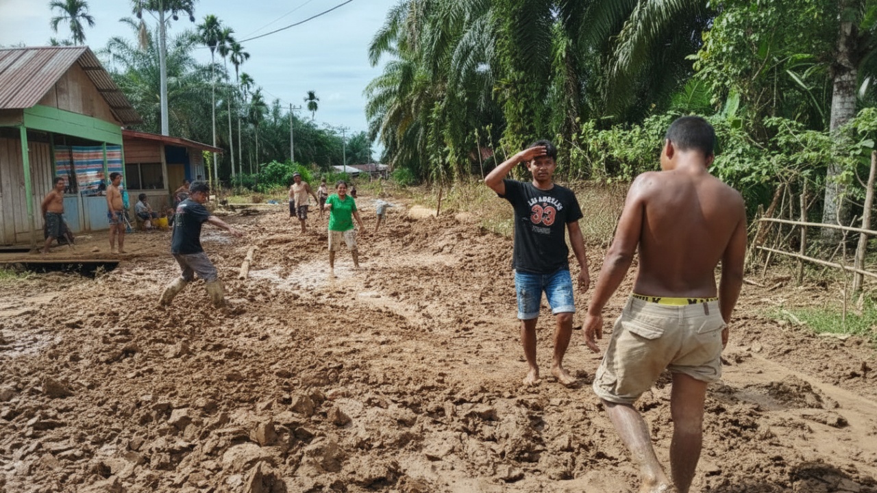 Akses Jalan Tertutup Lumpur 60 Cm