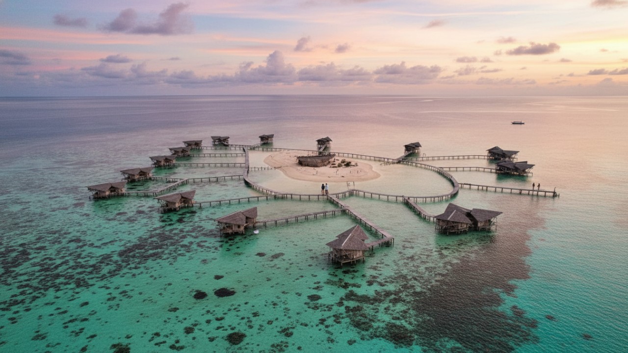 Pulo Cinta Eco Resort &ndash; cottage terapung berbentuk hati dengan laut jernih yang memikat mata.
