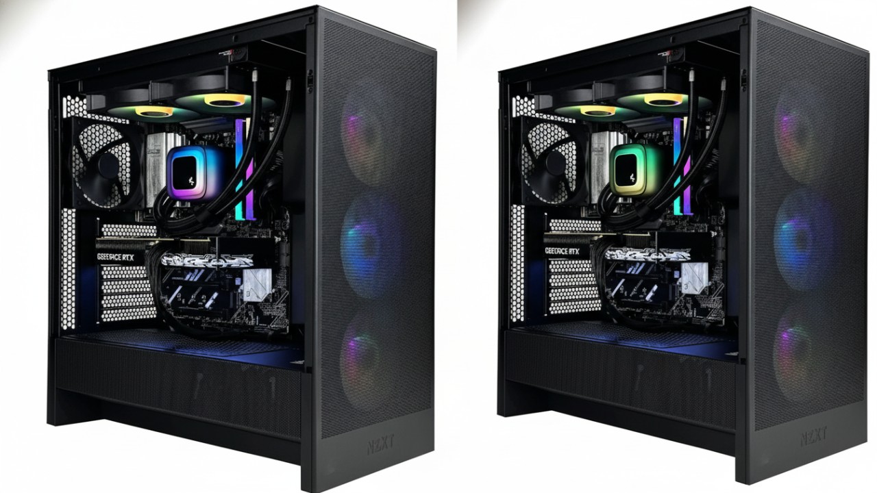 iBUYPOWER Gaming PC &ndash; visual pencahayaan RGB dengan prosesor Ultra 7 dan GPU 5070 Ti untuk performa modern.