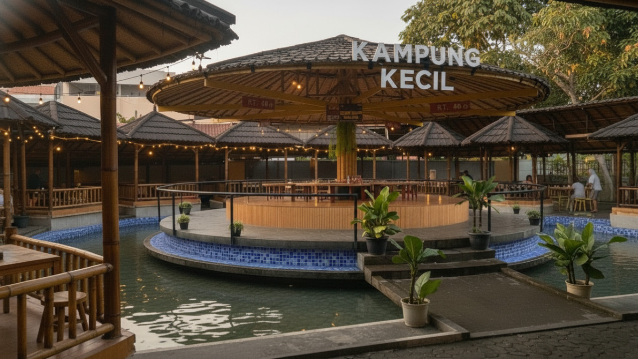 Kampung Kecil Samarinda dengan nuansa pedesaan dan kolam ikan sebagai hook visual.