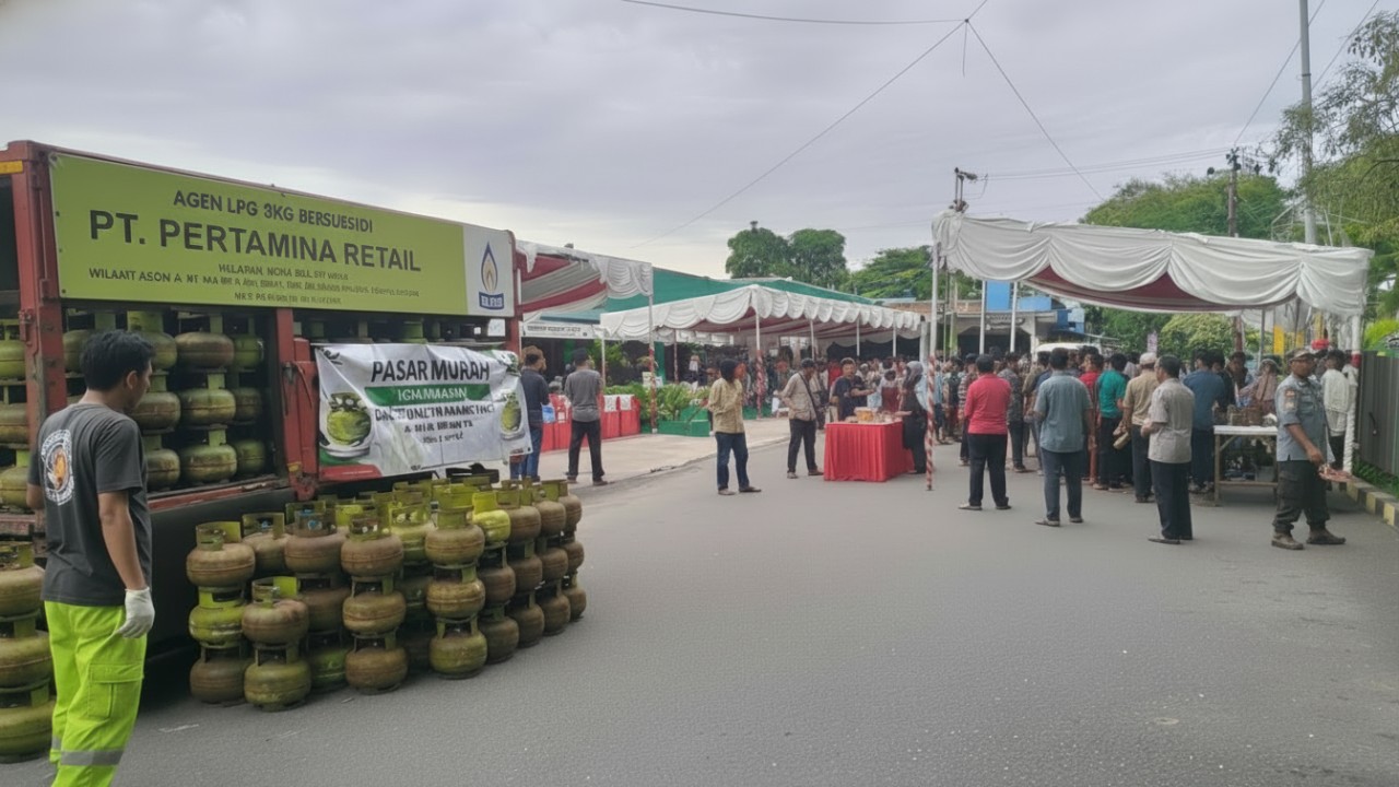 Suasana pasar murah di kawasan Inpres Kebun Sayur, Balikpapan, Selasa (9 Desember 2025).