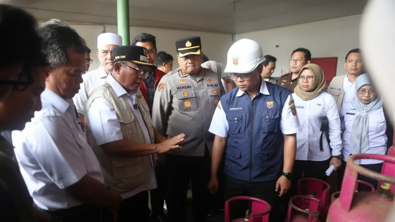 Petugas menimbang tabung elpiji di pangkalan Jalan Sentosa dalam sidak yang menemukan selisih berat signifikan.