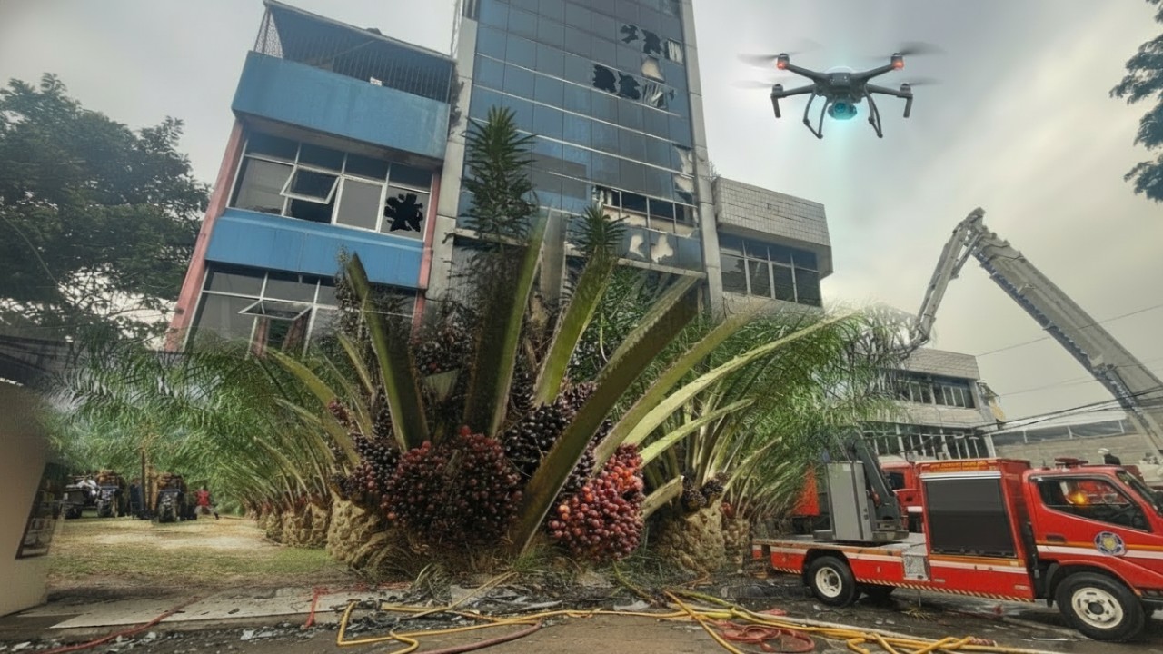 Drone pemetaan terbang di atas kebun sawit Sumatera, Dan Tragedi Gedung Tera Drone