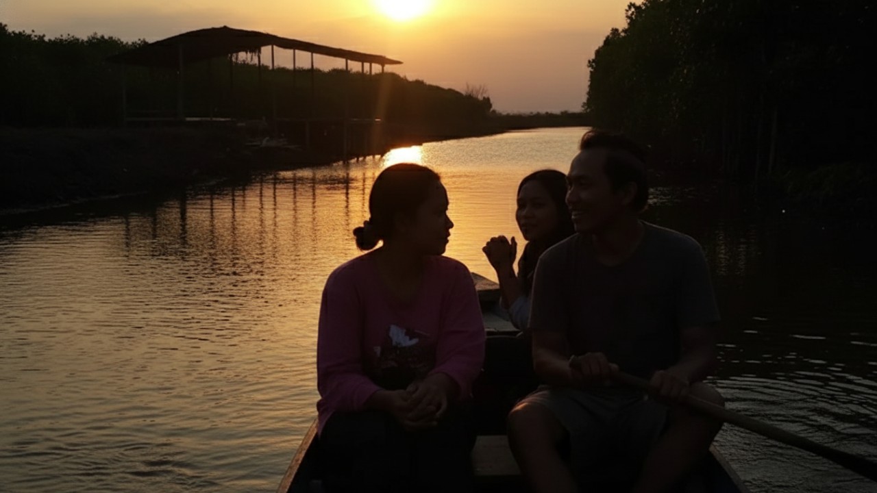 Jembatan kayu di tengah hutan mangrove Babulu Laut yang asri, jadi spot favorit untuk menikmati udara segar dan suasana pesisir.