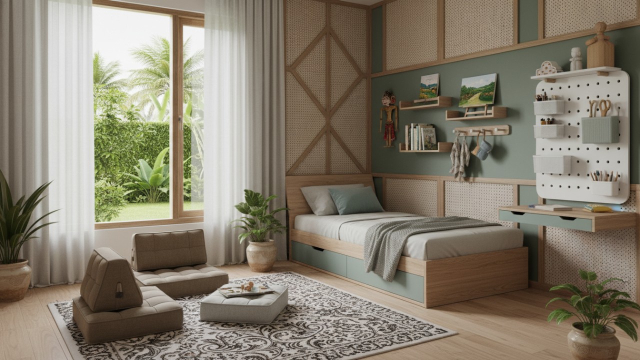 Kamar Anak Minimalis dengan Cahaya Alami dan Fungsi Jangka Panjang