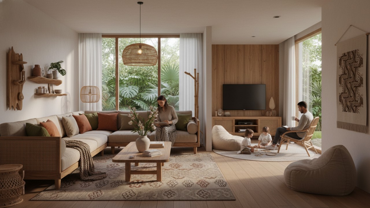 Tampilan ruang tamu minimalis 2026 dengan furnitur sederhana, tata ruang ringkas, dan suasana hangat yang terasa akrab.