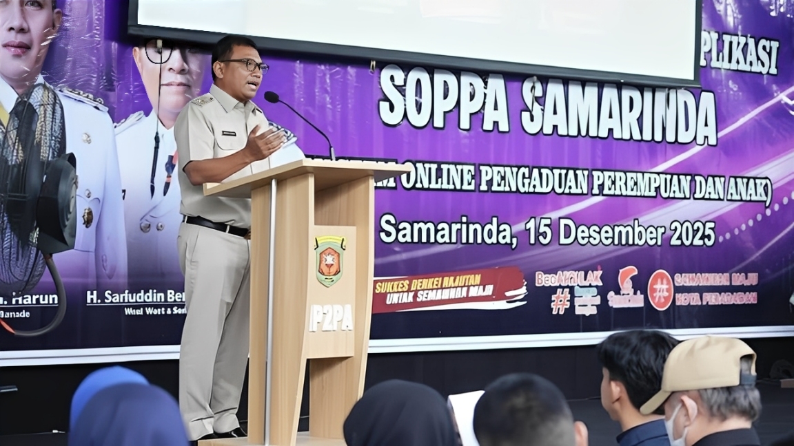 Wakil Wali Kota Samarinda memberikan sambutan saat peluncuran aplikasi SOPPA di Samarinda, Senin (15 Desember 2025).
