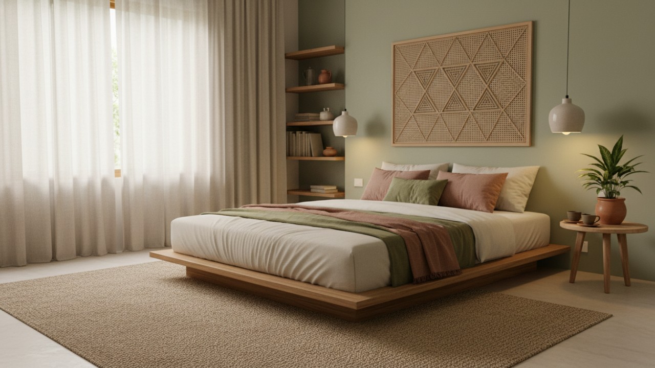 Kamar tidur minimalis dengan pencahayaan lembut dan furnitur sederhana, mencerminkan tren kamar tanpa gadget 2026 yang tenang dan sehat.