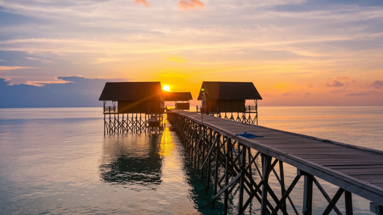 Laut biru toska dan pantai pasir putih Pulau Maratua yang memikat sejak pandangan pertama.