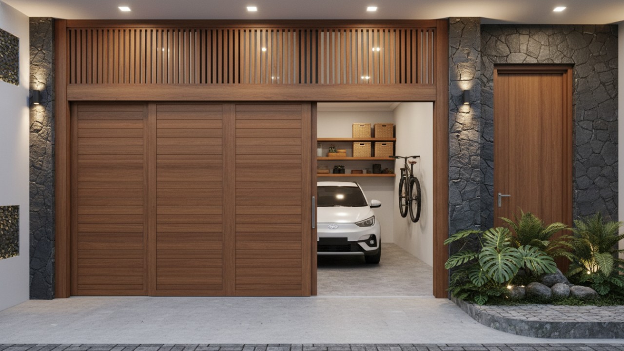 Garasi Tertutup Keamanan dan estetika dapat berjalan beriringan dalam desain minimalis.