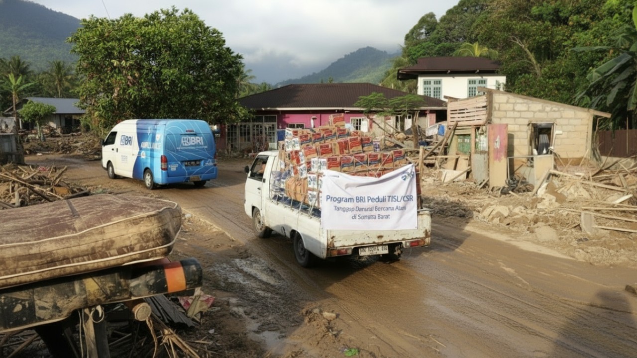 Aktivitas penyaluran bantuan BRI Peduli di posko darurat Sumatra, simbol kepedulian dan pemulihan bersama.