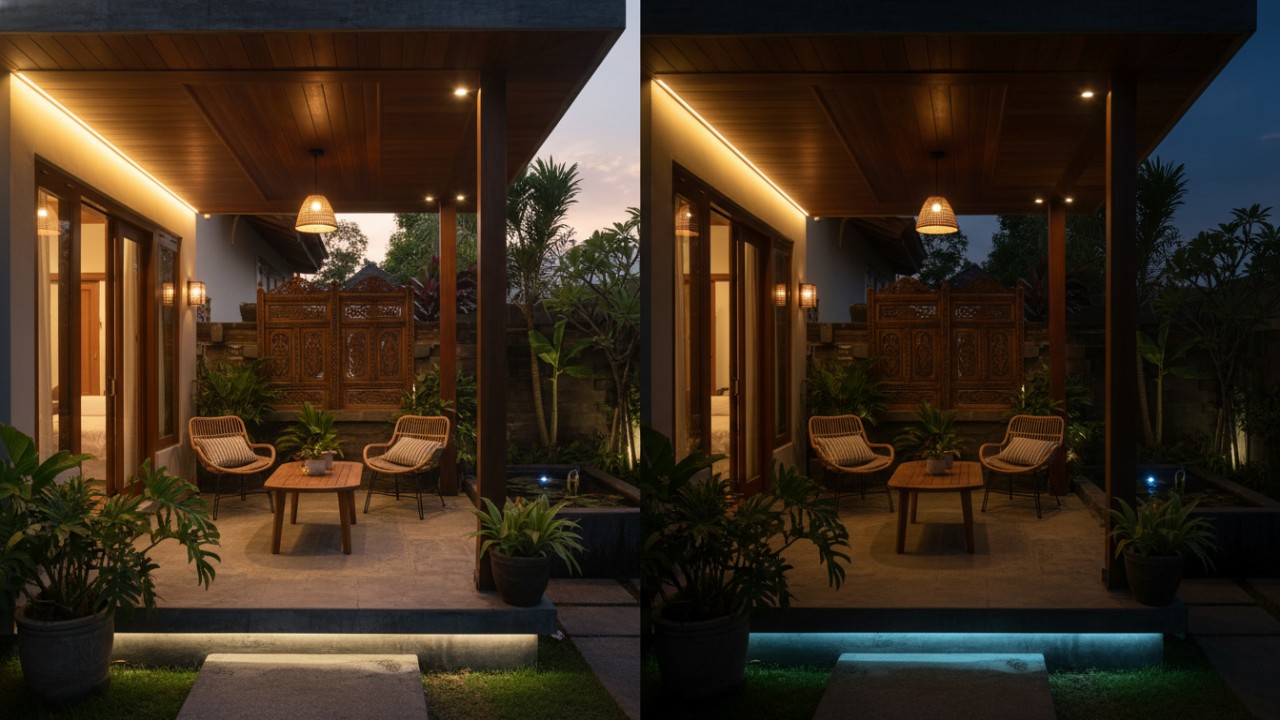 Sensor cahaya otomatis membantu menyesuaikan intensitas lampu sesuai waktu dan suasana.