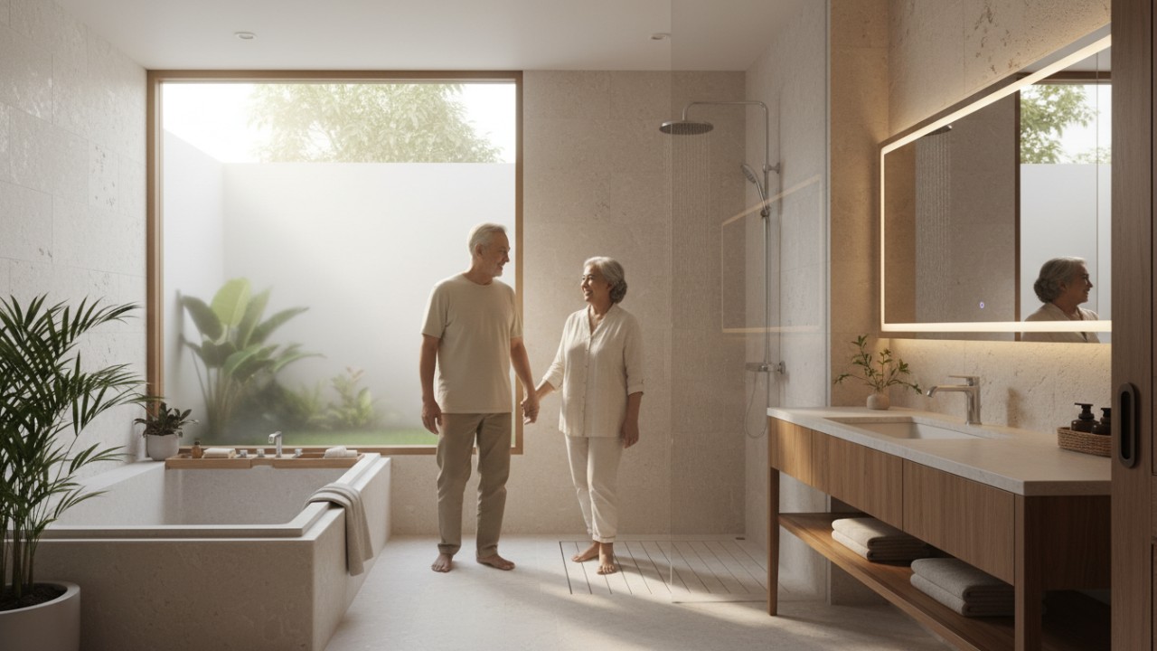 Desain Kamar Mandi Rumah Lansia Mengatur Cahaya Tanpa Silau