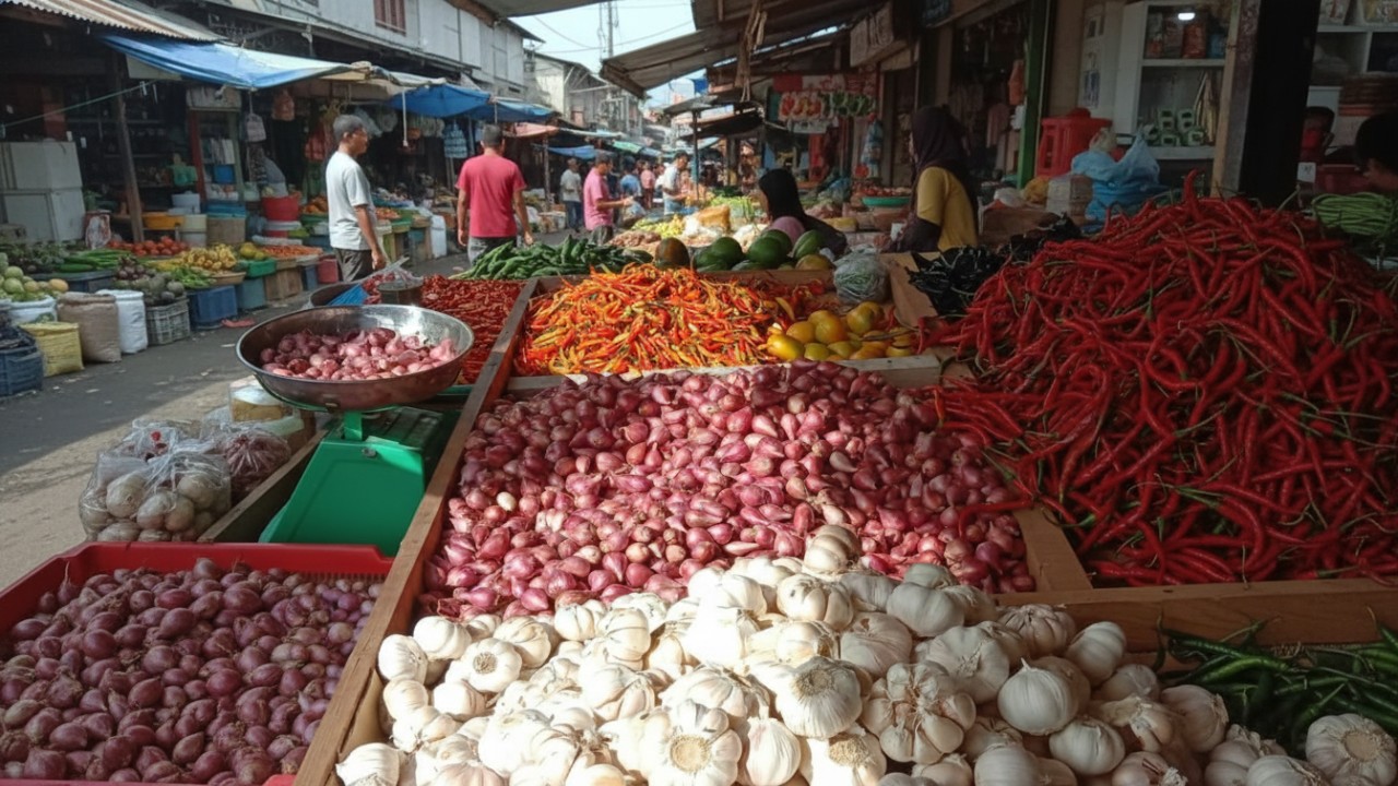 Ilustrasi dagangan cabai dan bawang di salah satu pasar tradisional Balikpapan.