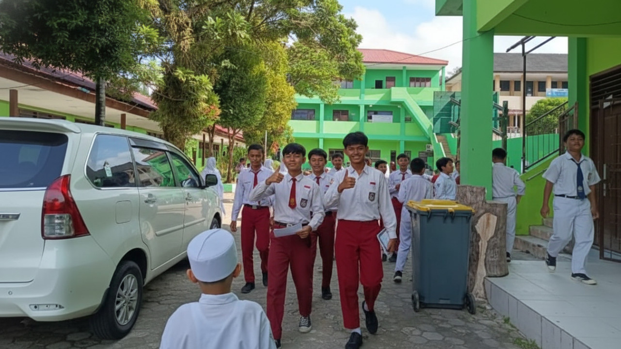 Aktivitas siswa Balikpapan jelang libur sekolah akhir tahun, simbol liburan aman dan mobilitas keluarga.