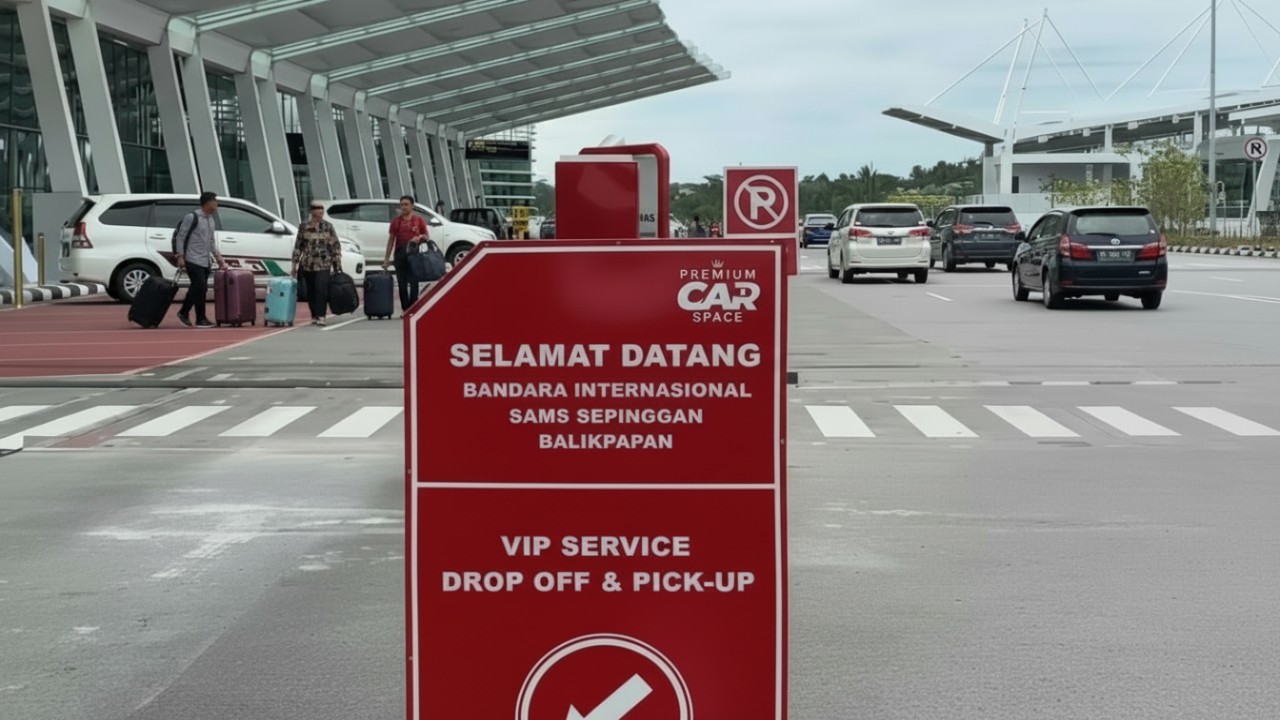 Kendaraan memanfaatkan layanan VIP Service di area drop off Bandara SAMS Sepinggan Balikpapan yang dekat terminal.