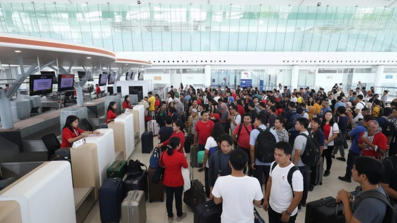 Suasana kepadatan penumpang pesawat di bandara Jelang Nataru