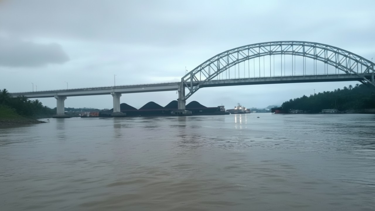Tongkang batu bara diduga tabrak Jembatan Mahulu Samarinda, petugas lakukan penanganan cepat. Simak info selengkapnya disini Cess!