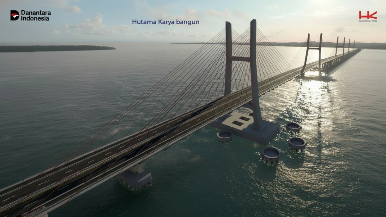 Jembatan Pulau Laut dengan bentang pendekat dan aktivitas konstruksi, simbol konektivitas baru Kalsel yang dinanti, Cess.