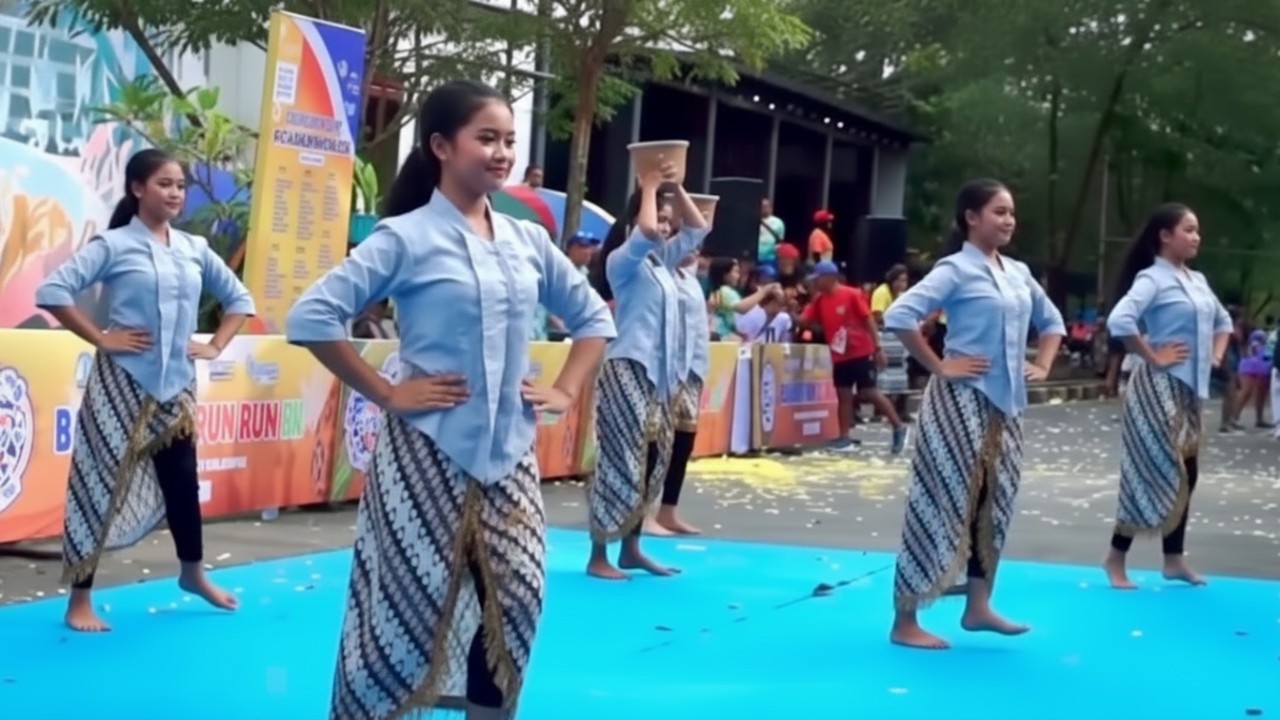 Suasana pagelaran seni Pesona Balikpapan di Pantai Manggar Segara Sari dengan latar laut dan penonton yang antusias.