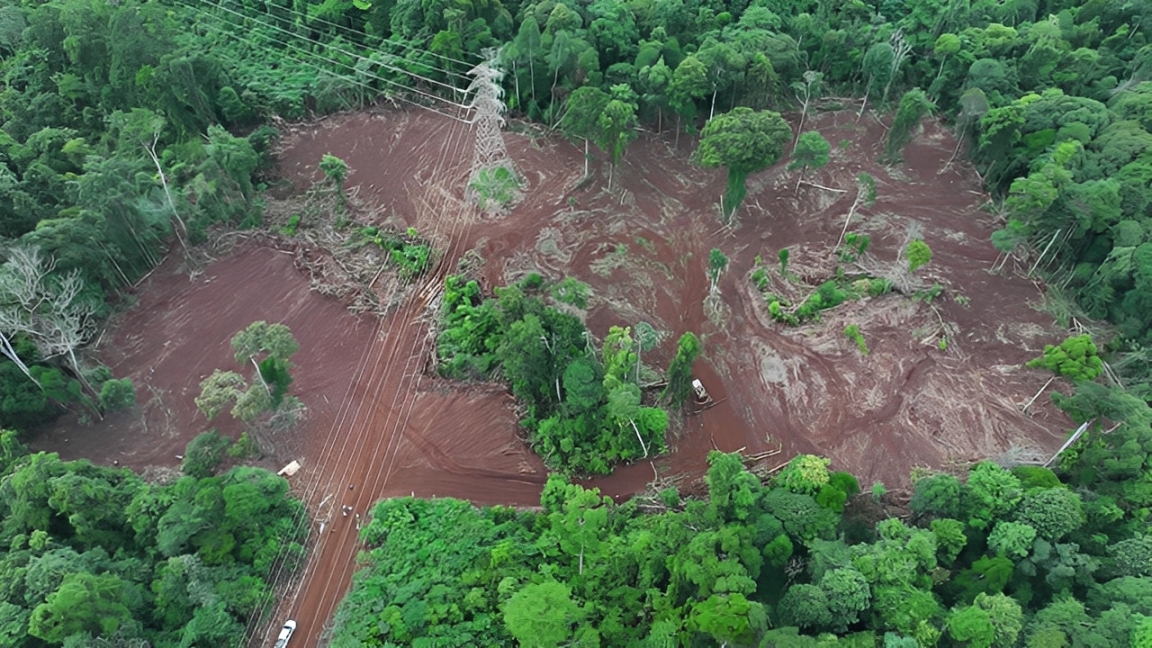 Penampakan udara lokasi persiapan pembangunan GI 150 kV Sebuku berkapasitas 30 MVA di Kabupaten Kotabaru.