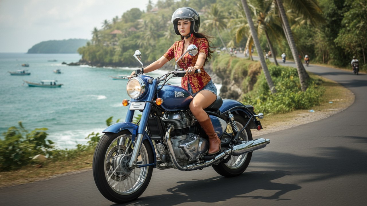 Tampilan Royal Enfield Classic 650 2025 dengan desain klasik modern, lampu LED khas Classic, dan proporsi motor besar yang anggun.
