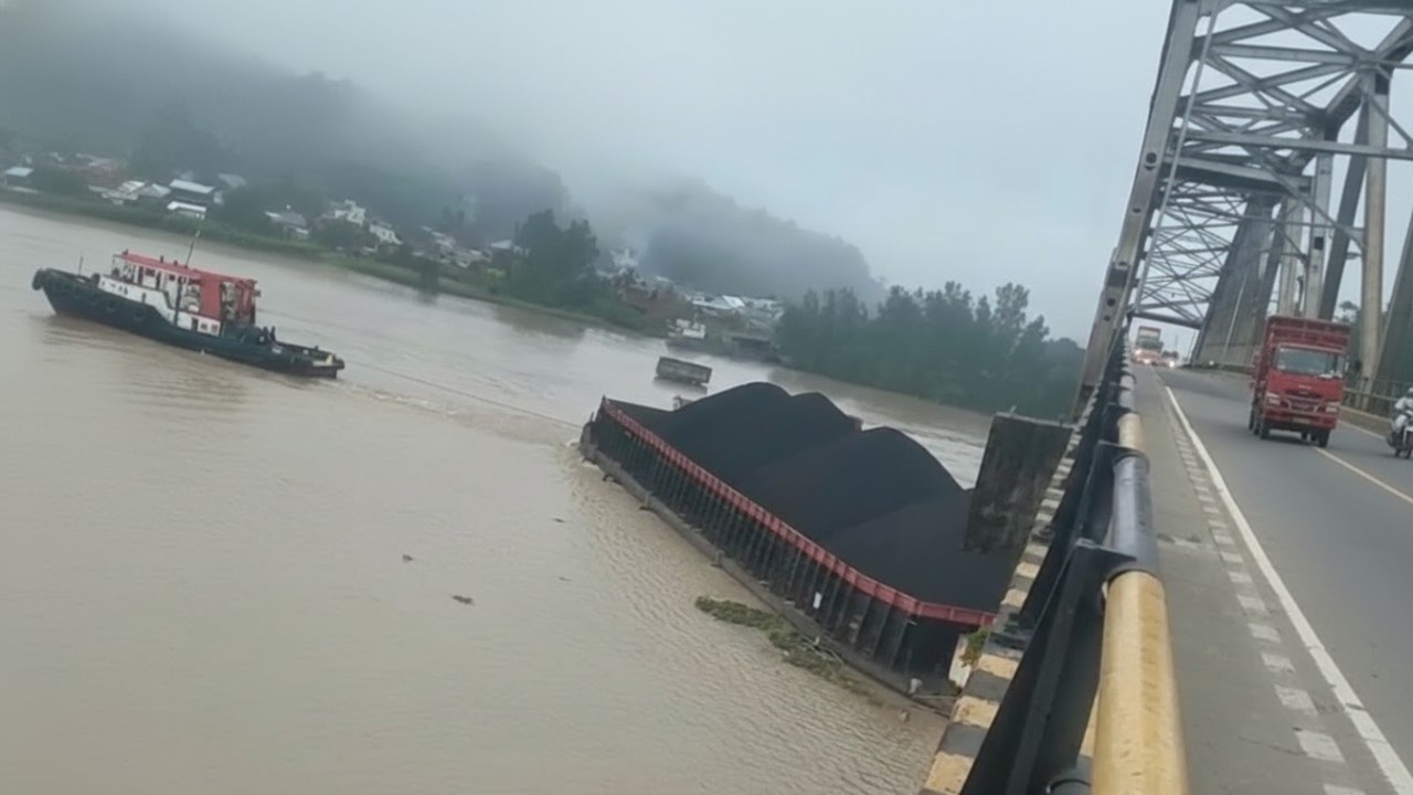 Pemeriksaan teknis Jembatan Mahakam Ulu pasca tabrakan tongkang, fokus pada pilar enam dan keamanan struktur.