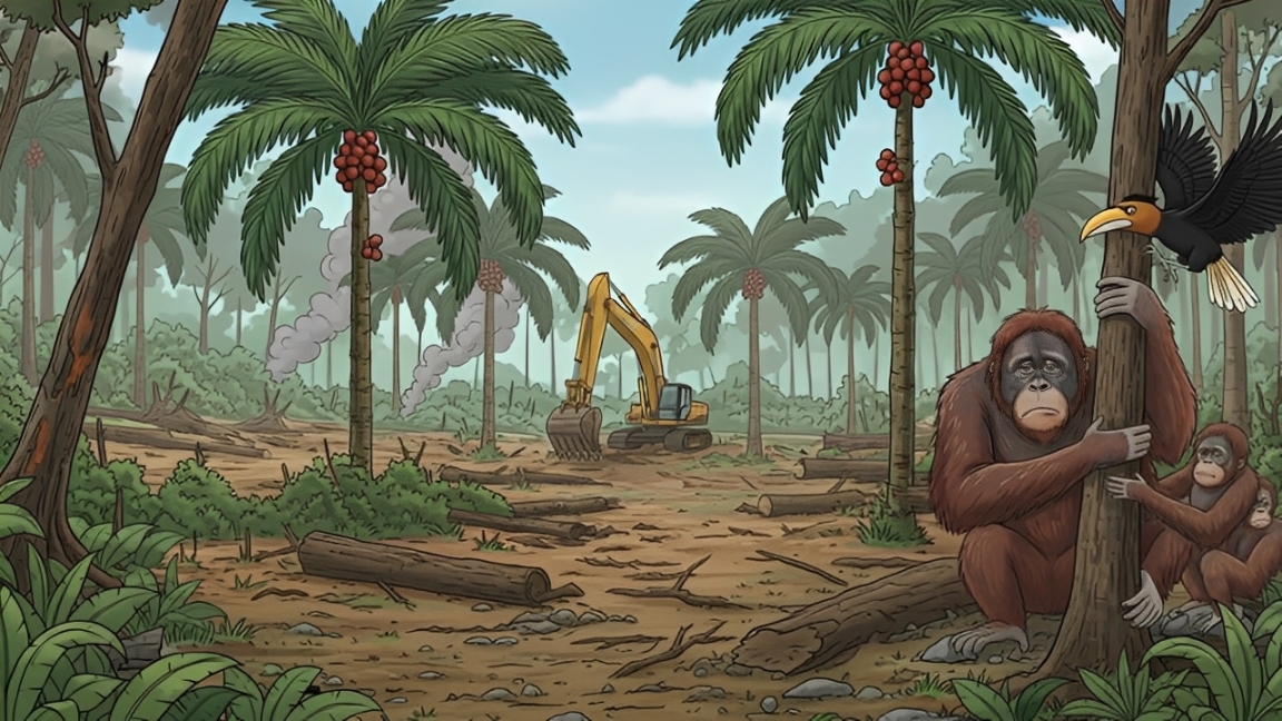 Ilustrasi pembukaan lahan ilegal di Hutan Lindung Sungai Wain Balikpapan untuk perkebunan sawit ilegal.