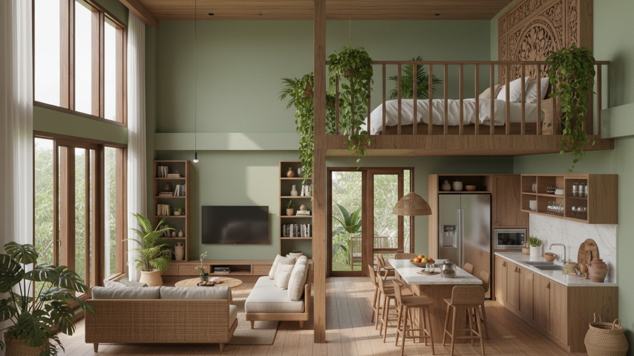 Ketika Material Alami Menghidupkan Mezzanine di Rumah Tropis Modern