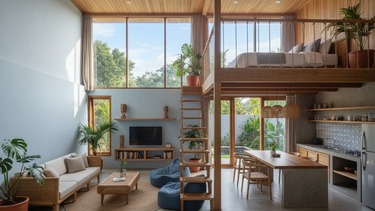 Ketika Material Alami Menghidupkan Mezzanine di Rumah Tropis Modern