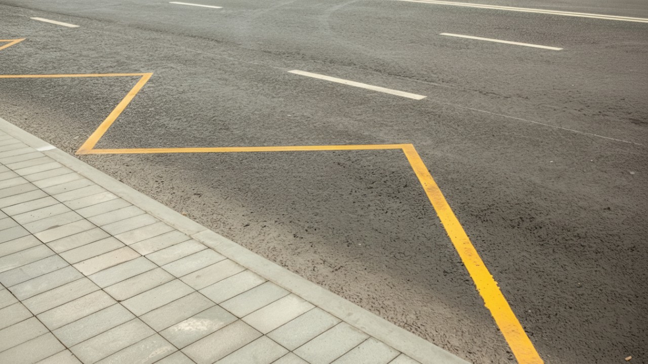 Ilustrasi marka zigzag kuning yang terpasang di Jalan KH Khalid, Samarinda.