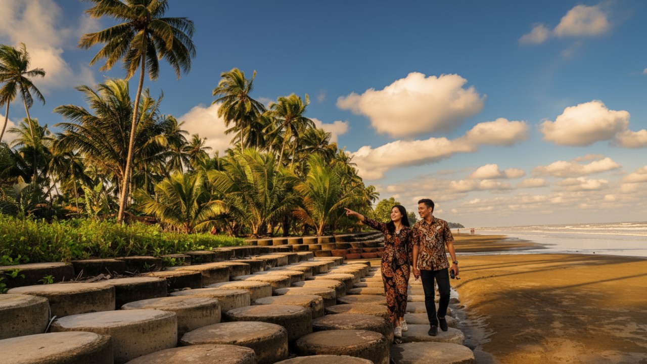 Hamparan pasir dan laut luas Tanjung Jumlai dengan suasana tenang yang mengundang untuk singgah lebih lama.