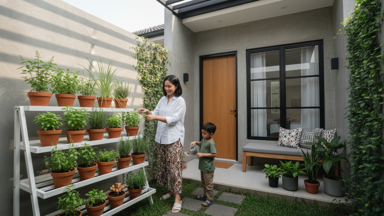 Pekarangan herbal di rumah minimalis menghadirkan ruang kecil yang produktif, sehat, dan edukatif untuk keluarga modern.