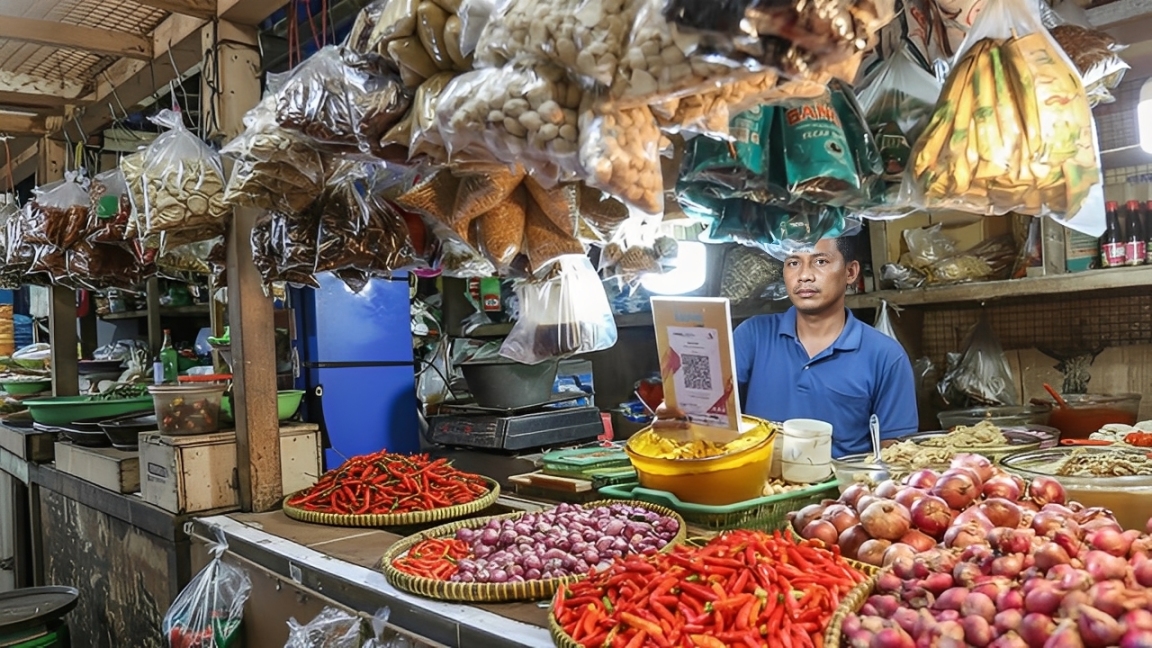 Salah satu pedagang di Pasar Klandasan, Balikpapan.