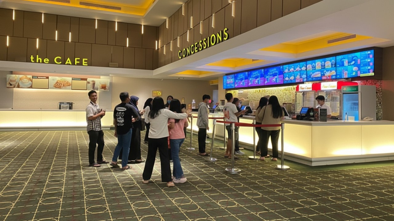 Suasana ramai penonton di XXI Samarinda Central Plaza saat libur Natal dan Tahun Baru, kursi studio terisi penuh.