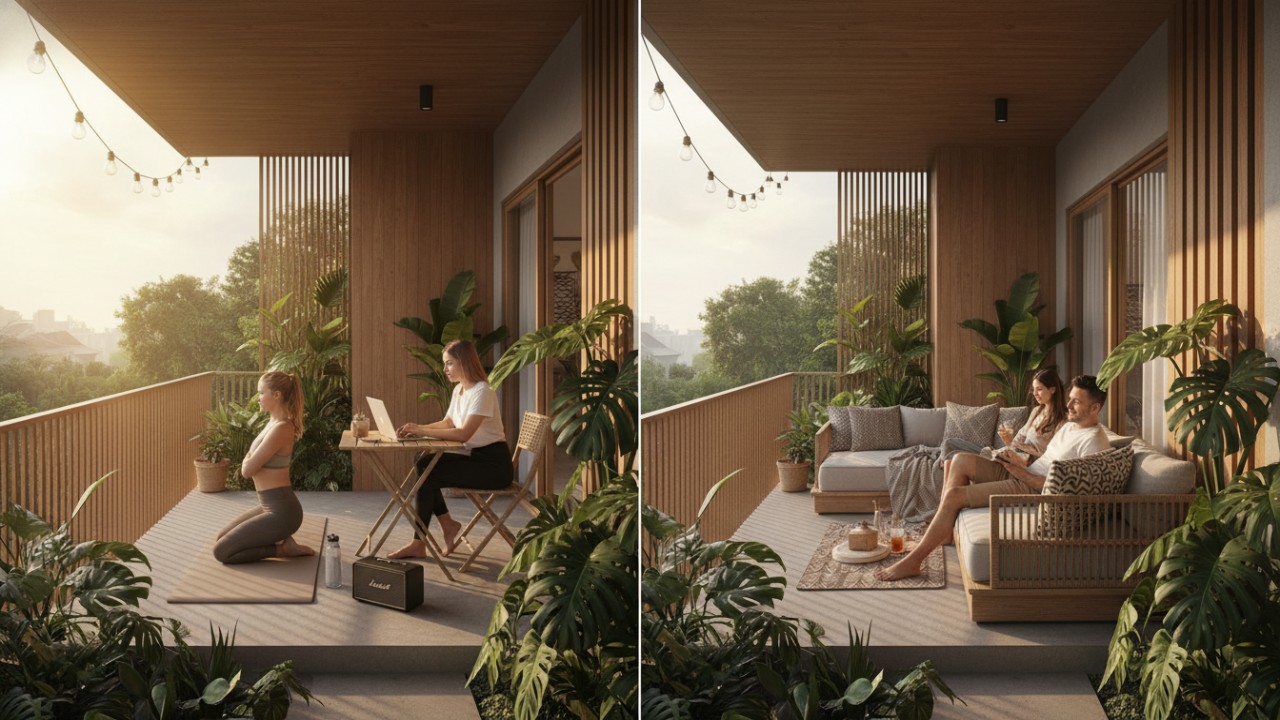 Balkon multifungsi, untuk watu berbeda dan suasana berbeda