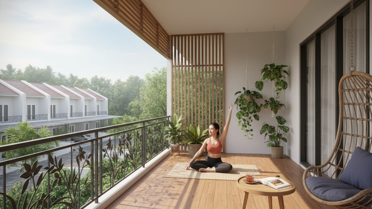 Balkon Multifungsi, pagi untuk senam sebelum berangkat ngantor, sore hari buat santai, istirahat dari rutinitas kantor
