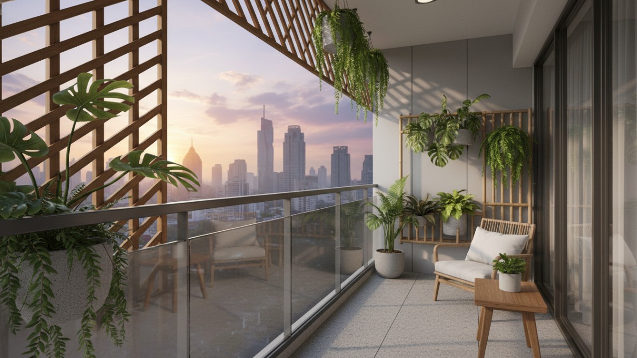 Balkon hemat energi 2026, rumah minimalis lantai dua, desain balkon efisien, Ken Yeang arsitektur hijau, gaya hidup berkelanjutan