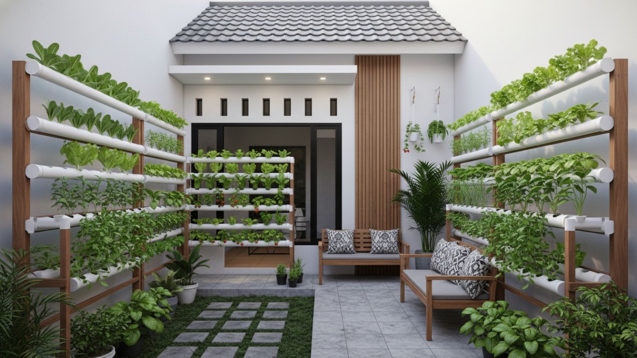 Halaman Rumah Minimalis Tak Sekadar Hijau, Ini Konsep Edible Landscape dengan sistem hidroponik