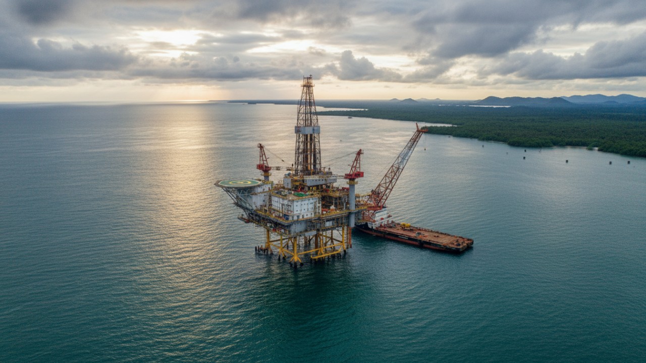 Ilustrasi Aktivitas pengeboran offshore South Mahakam yang mengungkap potensi migas besar dan harapan baru energi nasional.