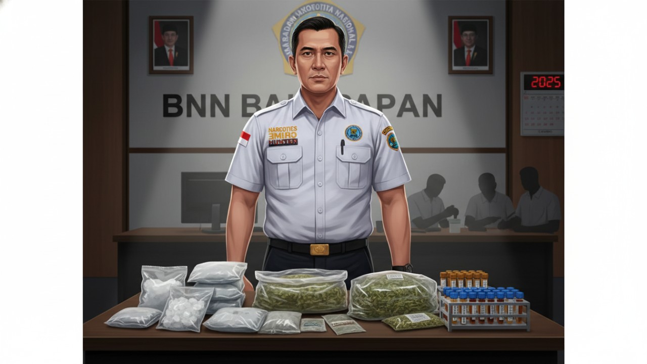 Ilustrasi Petugas BNN Kota Balikpapan menunjukkan barang bukti narkotika hasil pengungkapan kasus besar sepanjang 2025.
