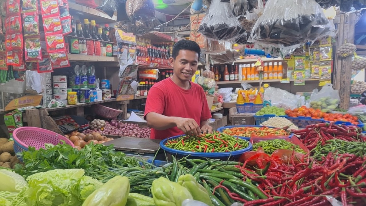 Salah satu pedagang di Pasar Klandasan, Balikpapan.